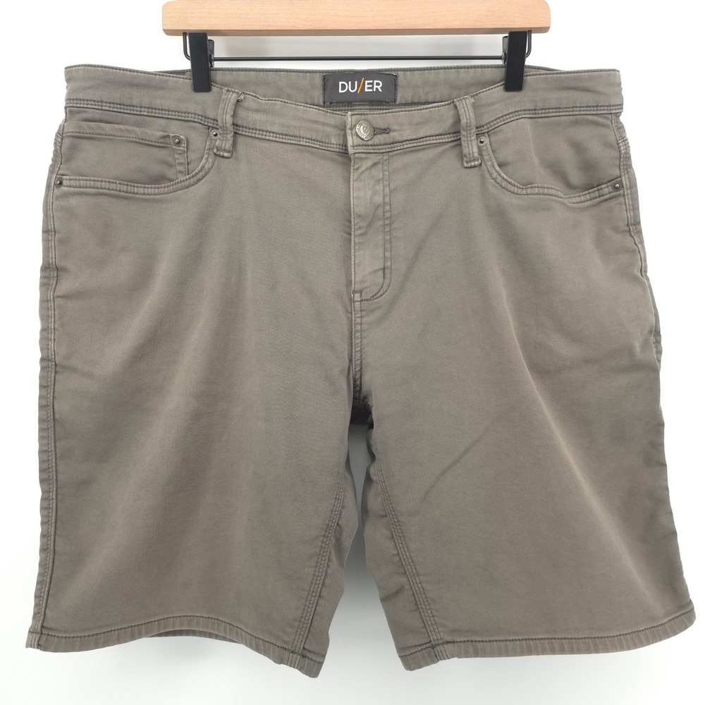 DU/ER Mens Shorts Performance 5-Pocket 40 Gray Olive Stretch Commuter